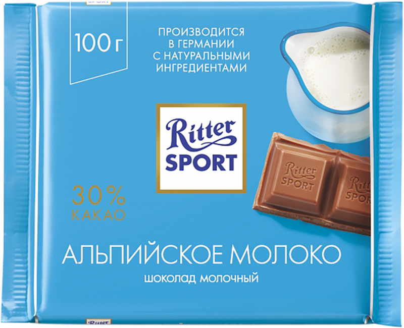 Шоколад молочный RITTER SPORT Альпийское молоко, 100г Шоколад молочный RITTER SPORT Альпийское молоко, 100г