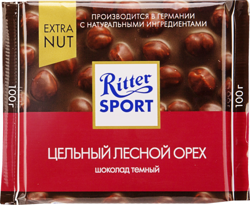 Шоколад темный RITTER SPORT Цельный лесной орех, 100г