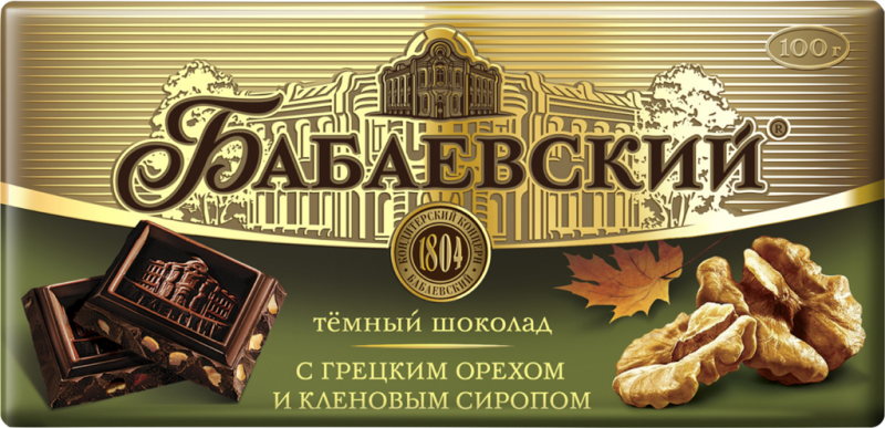Шоколад темный БАБАЕВСКИЙ с грецким орехом и кленовым сиропом, 100г Шоколад темный БАБАЕВСКИЙ с грецким орехом и кленовым сиропом, 100г