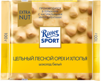 Шоколад белый RITTER SPORT Цельный лесной орех и хлопья, 100г