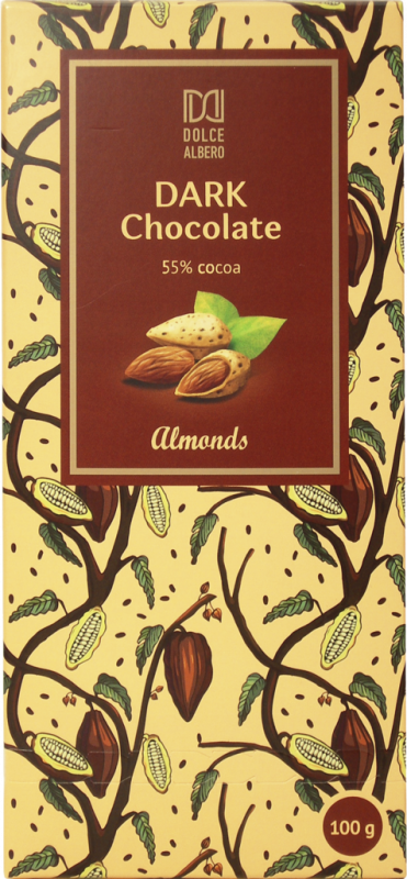 Шоколад темный DOLCE ALBERO с миндалем, 100г Шоколад темный DOLCE ALBERO с миндалем, 100г