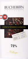 Шоколад горький BUCHERON с клюквой, клубникой и фисташками, 100г