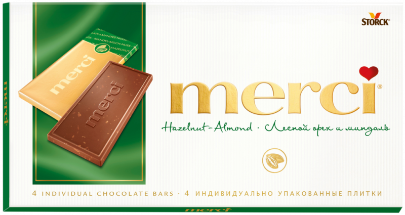 Шоколад MERCI Лесной орех и миндаль, 100г