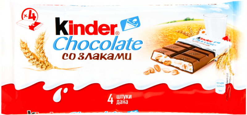 Шоколад KINDER Chocolate with cereals с молочно-злаковой начинкой, 4х24г