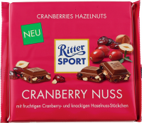 Шоколад молочный RITTER SPORT Клюква и лесной орех, 100г