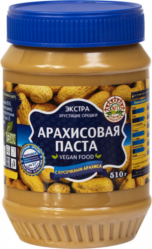 Паста арахисовая АЗБУКА ПРОДУКТОВ с кусочками арахиса, 510г Паста арахисовая АЗБУКА ПРОДУКТОВ с кусочками арахиса, 510г