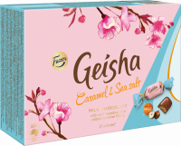 Конфеты шоколадные FAZER Geisha с начинкой из тертого ореха со вкусом ириса и с морской солью, 150г