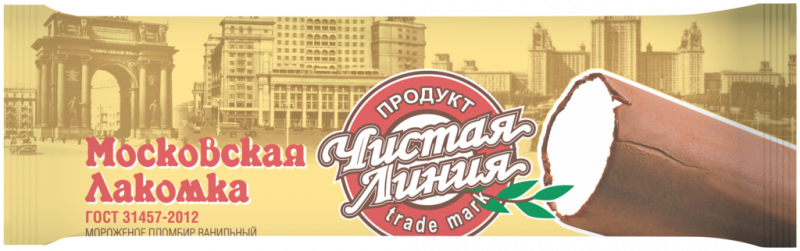 Мороженое ЧИСТАЯ ЛИНИЯ Московская лакомка пломбир ванильный во взбитой шоколадной глазури 12%, без змж, трубочка, 80г