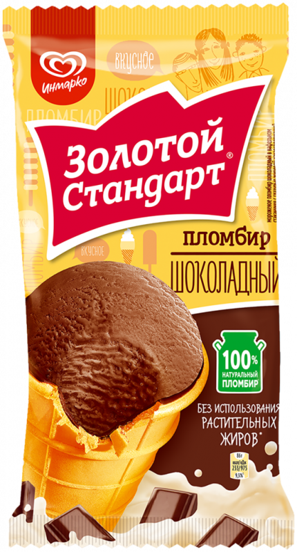Мороженое ЗОЛОТОЙ СТАНДАРТ Пломбир шоколадный, без змж, вафельный стаканчик, 86г Мороженое ЗОЛОТОЙ СТАНДАРТ Пломбир шоколадный, без змж, вафельный стаканчик, 86г