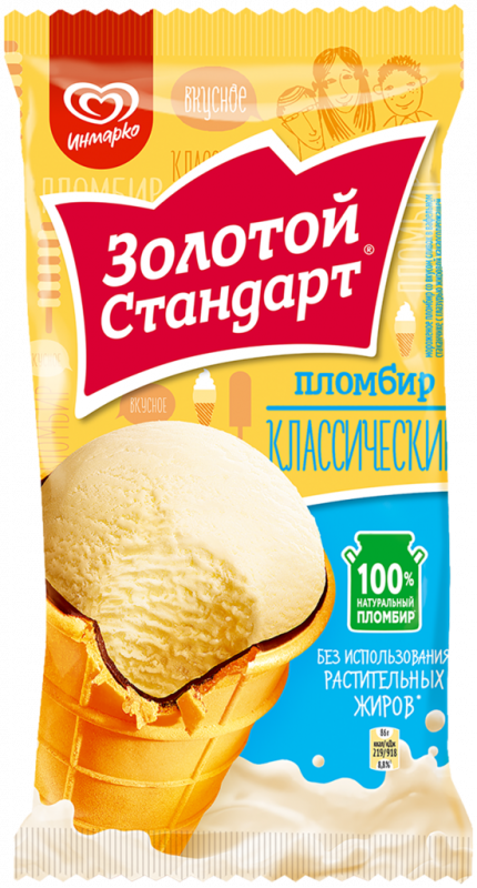 Мороженое ЗОЛОТОЙ СТАНДАРТ Пломбир, без змж, вафельный стаканчик, 86г Мороженое ЗОЛОТОЙ СТАНДАРТ Пломбир, без змж, вафельный стаканчик, 86г