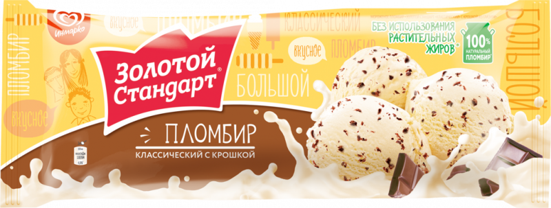 Мороженое ЗОЛОТОЙ СТАНДАРТ Пломбир классический с шоколадной крошкой 12%, без змж, пакет, 400г Мороженое ЗОЛОТОЙ СТАНДАРТ Пломбир классический с шоколадной крошкой 12%, без змж, пакет, 400г
