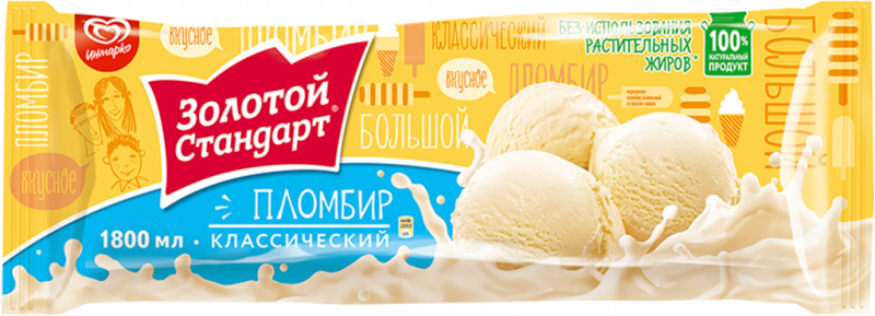 Мороженое ЗОЛОТОЙ СТАНДАРТ Пломбир, без змж, пакет, 990г