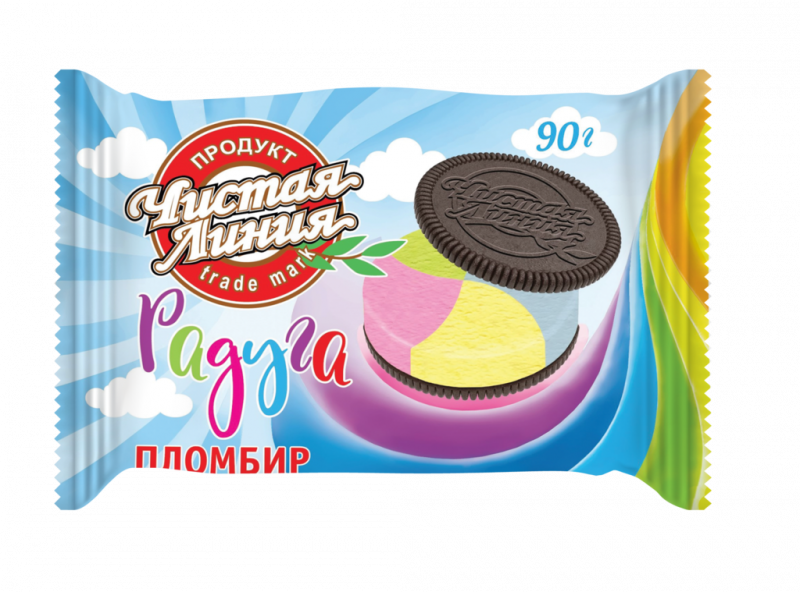 Мороженое ЧИСТАЯ ЛИНИЯ Радуга пломбир ванильный в печенье 12%, без змж, сэндвич, 90г Мороженое ЧИСТАЯ ЛИНИЯ Радуга пломбир ванильный в печенье 12%, без змж, сэндвич, 90г