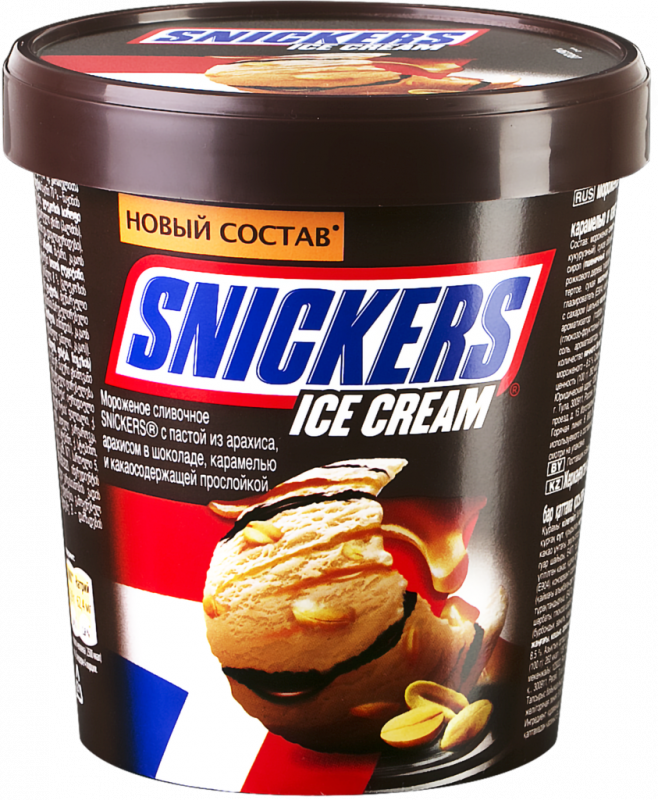 Мороженое SNICKERS Ice Cream, сливочное с пастой из арахиса и карамелью 8,5%, без змж, ведро, 340г