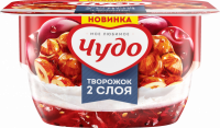 Десерт творожный ЧУДО Творожок двухслойный взбитый грильяж с вишней 4,5%, без змж, 100г