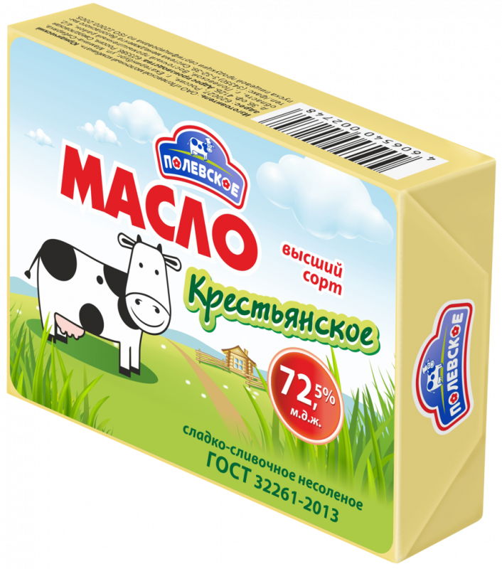 Масло сладкосливочное ПОЛЕВСКОЕ Крестьянское 72,5% высший сорт, без змж, 180г Масло сладкосливочное ПОЛЕВСКОЕ Крестьянское 72,5% высший сорт, без змж, 180г