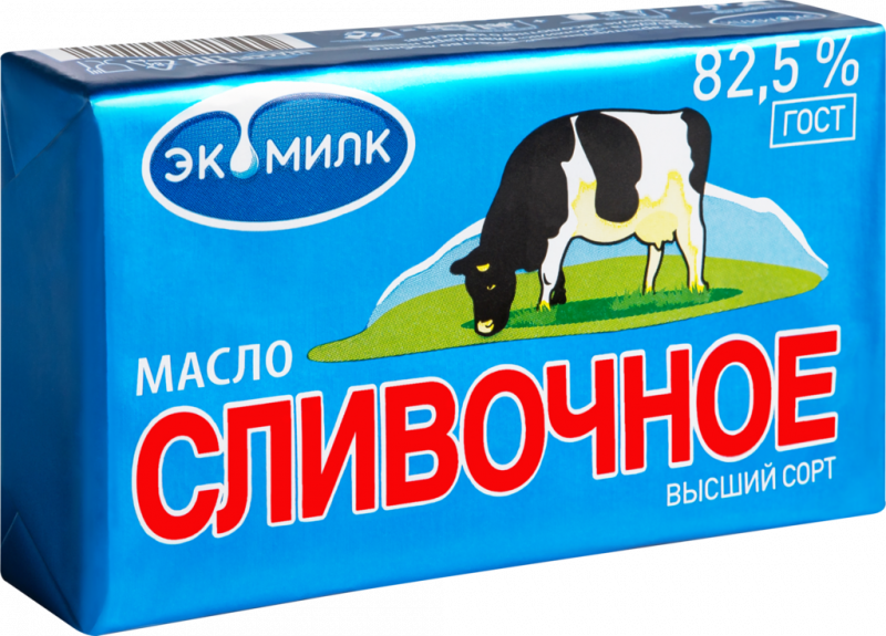 Масло сливочное ЭКОМИЛК 82,5% высший сорт, без змж, 180г Масло сливочное ЭКОМИЛК 82,5% высший сорт, без змж, 180г