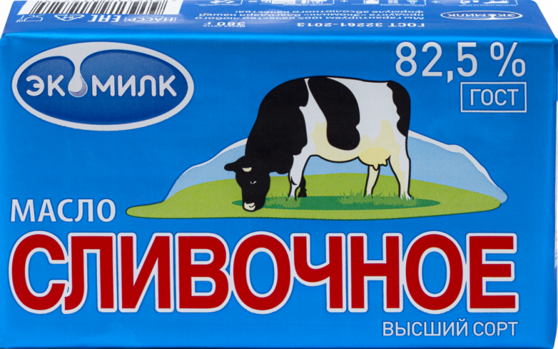 Масло сладкосливочное ЭКОМИЛК Традиционное 82,5%, без змж, 380г Масло сладкосливочное ЭКОМИЛК Традиционное 82,5%, без змж, 380г