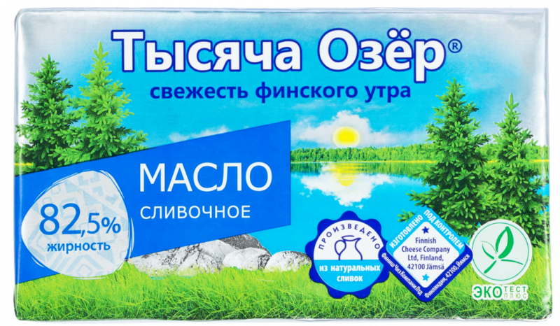 Масло сладкосливочное ТЫСЯЧА ОЗЕР несоленое 82,5%, без змж, 400г