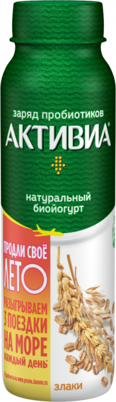 Биойогурт питьевой АКТИВИА Злаки 2,2%, без змж, 260г