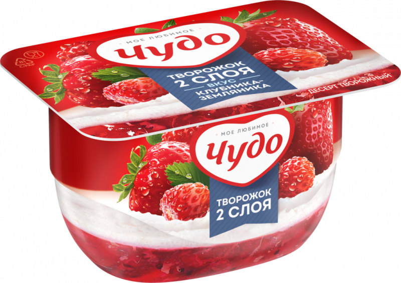 Десерт творожный ЧУДО двухслойный взбитый клубника, земляника 4%, без змж, 100г