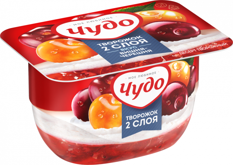 Десерт творожный ЧУДО двухслойный взбитый вишня, черешня 4%, без змж, 100г