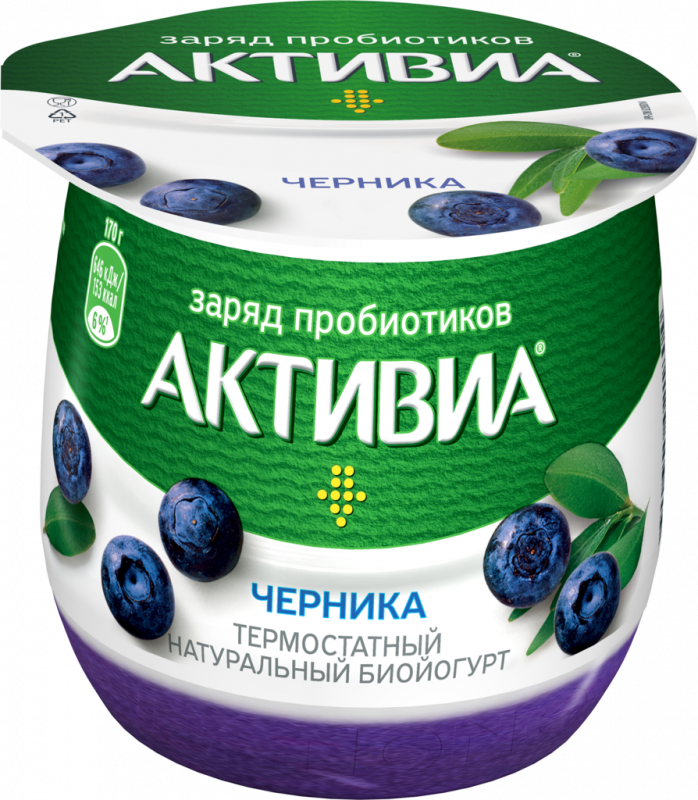 Биойогурт термостатный АКТИВИА Черника 2,7% двухслойный, без змж, 170г