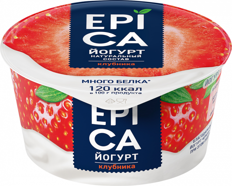 Йогурт EPICA с клубникой 4,8%, без змж, 130г Йогурт EPICA с клубникой 4,8%, без змж, 130г