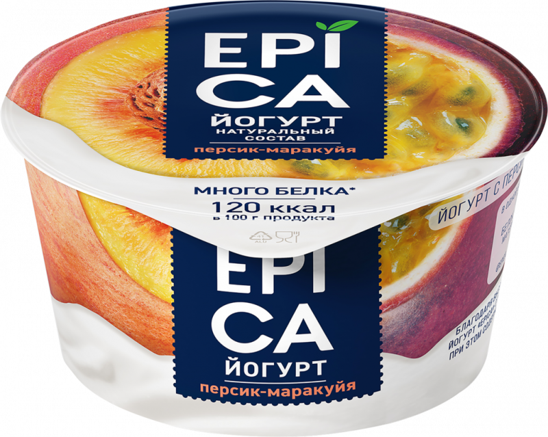 Йогурт EPICA с персиком и маракуйей 4,8%, без змж, 130г Йогурт EPICA с персиком и маракуйей 4,8%, без змж, 130г