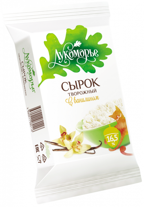 Сырок творожный ЛУКОМОРЬЕ с ванилином 16,5%, без змж, 100г