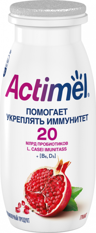 Продукт кисломолочный ACTIMEL Гранат 2,5%, без змж, 100г Продукт кисломолочный ACTIMEL Гранат 2,5%, без змж, 100г