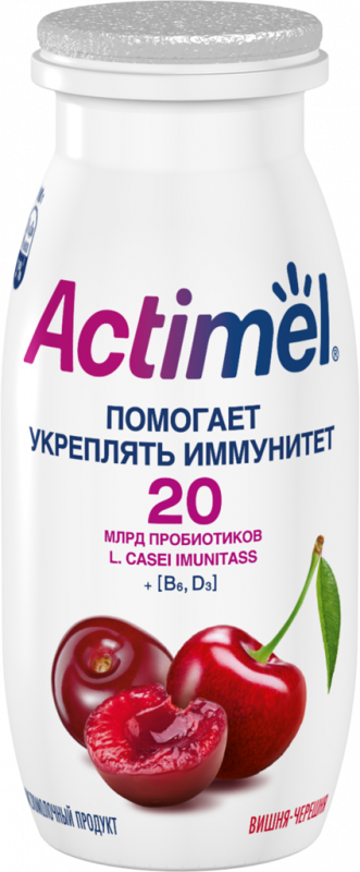 Продукт кисломолочный ACTIMEL Вишня, черешня 2,5%, без змж, 100г Продукт кисломолочный ACTIMEL Вишня, черешня 2,5%, без змж, 100г
