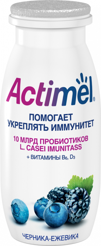 Продукт кисломолочный ACTIMEL Черника, ежевика 2,5%, без змж, 100г Продукт кисломолочный ACTIMEL Черника, ежевика 2,5%, без змж, 100г
