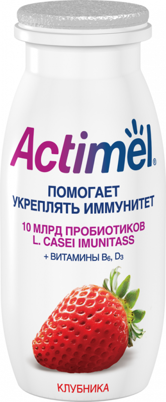 Продукт кисломолочный ACTIMEL Клубника 2,5%, без змж, 100г Продукт кисломолочный ACTIMEL Клубника 2,5%, без змж, 100г