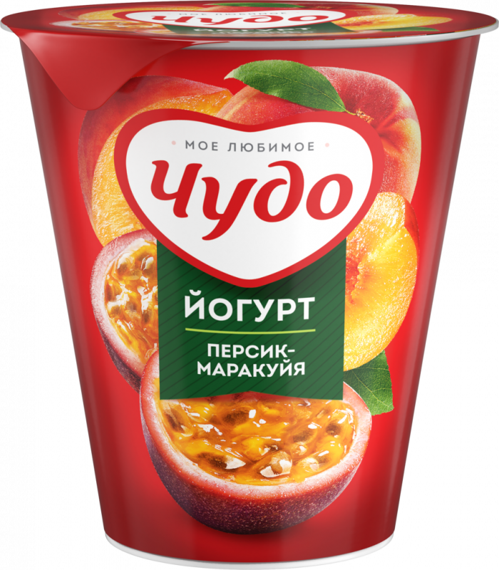 Йогурт ЧУДО Персик, маракуйя 2,5%, без змж, 290г Йогурт ЧУДО Персик, маракуйя 2,5%, без змж, 290г