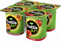 Продукт йогуртный FRUTTIS Легкий Персик, маракуйя/Вишня 0,1%, без змж, 110г