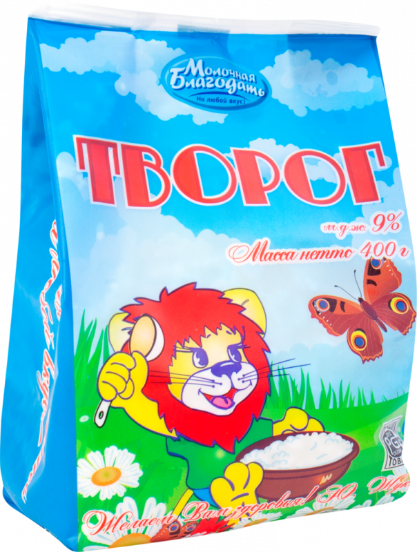 Творог МОЛОЧНАЯ БЛАГОДАТЬ 9%, без змж, 400г