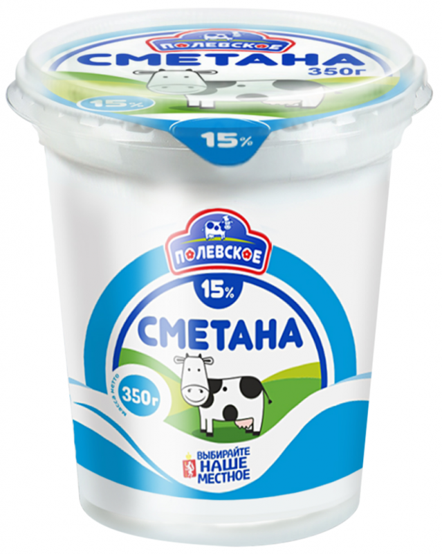 Сметана ПОЛЕВСКОЕ 15%, без змж, 350г Сметана ПОЛЕВСКОЕ 15%, без змж, 350г