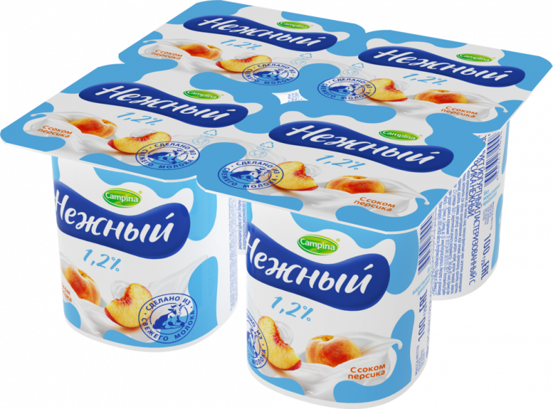 Продукт йогуртный CAMPINA Нежный с соком персика 1,2%, без змж, 4x100г Продукт йогуртный CAMPINA Нежный с соком персика 1,2%, без змж, 4x100г