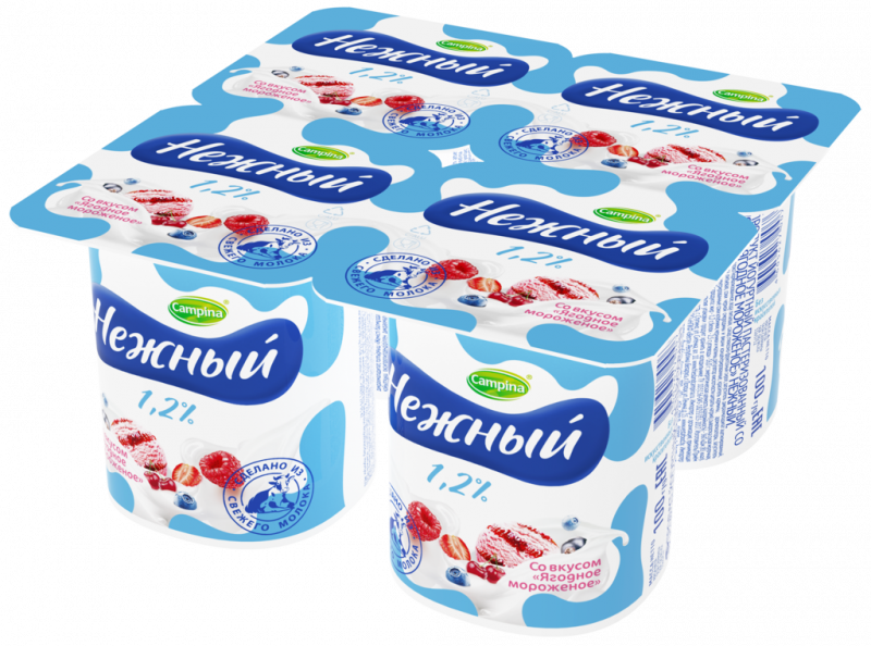 Продукт йогуртный CAMPINA Нежный Ягодное мороженое 1,2%, без змж, 4x100г Продукт йогуртный CAMPINA Нежный Ягодное мороженое 1,2%, без змж, 4x100г