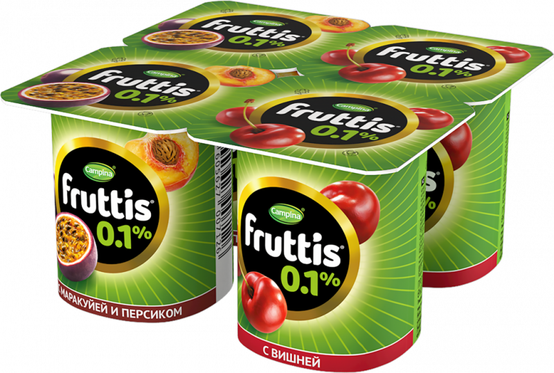 Продукт йогуртный FRUTTIS Легкий Персик, маракуйя/Вишня 0,1%, без змж, 110г