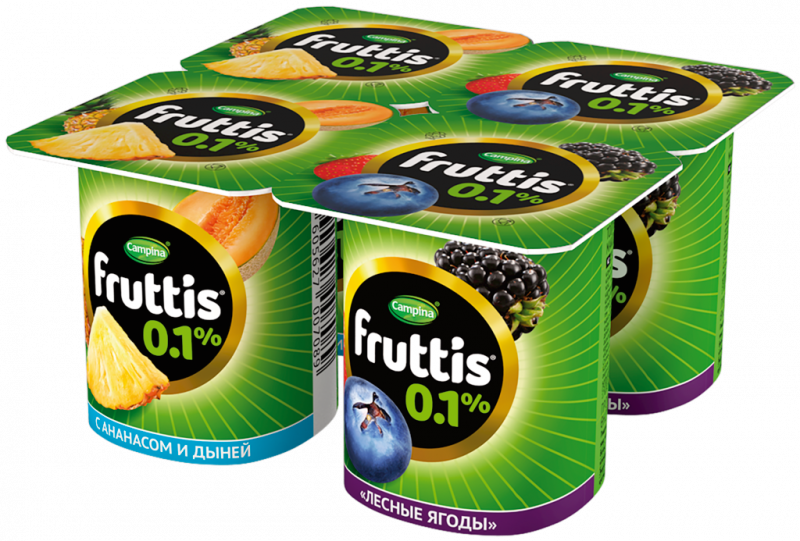 Продукт йогуртный FRUTTIS Легкий Ананас, дыня/Лесные ягоды 0,1%, без змж, 110г Продукт йогуртный FRUTTIS Легкий Ананас, дыня/Лесные ягоды 0,1%, без змж, 110г