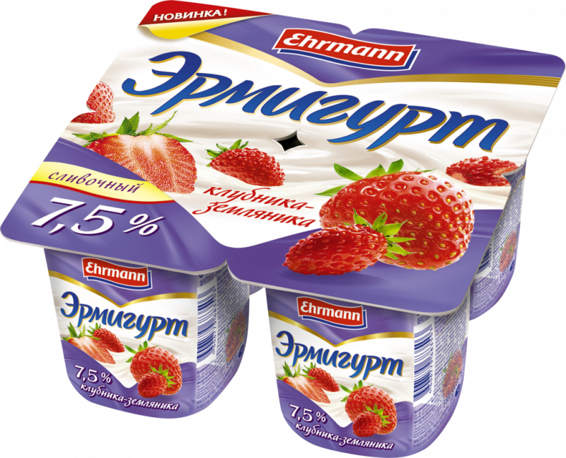 Продукт йогуртный EHRMANN Эрмигурт Экстра Сливочный с клубникой и земляникой 7,5%, без змж, 100г Продукт йогуртный EHRMANN Эрмигурт Экстра Сливочный с клубникой и земляникой 7,5%, без змж, 100г
