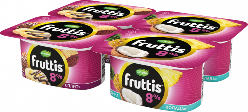 Продукт йогуртный FRUTTIS Суперэкстра Банана-сплит/Пина колада 8%, без змж, 115г Продукт йогуртный FRUTTIS Суперэкстра Банана-сплит/Пина колада 8%, без змж, 115г