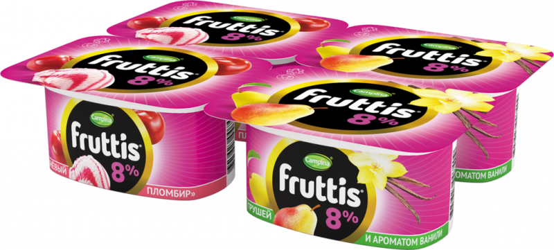 Продукт йогуртный FRUTTIS Суперэкстра Вишневый пломбир/Груша, ваниль 8%, без змж, 115г