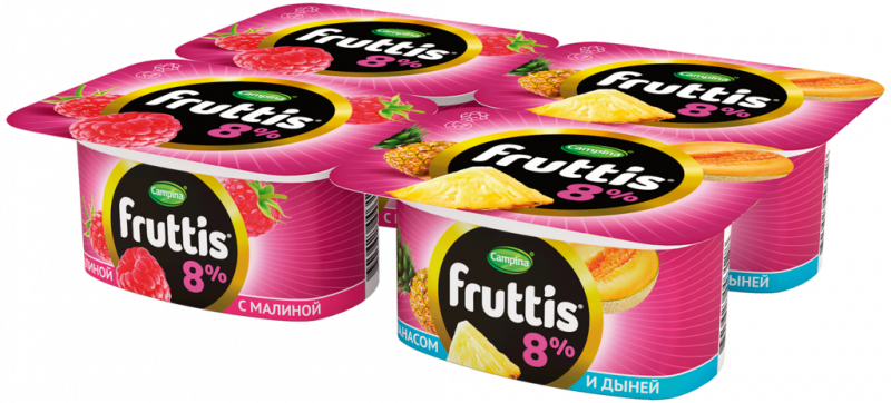 Продукт йогуртный FRUTTIS Суперэкстра Малина/Ананас, дыня 8%, без змж, 115г Продукт йогуртный FRUTTIS Суперэкстра Малина/Ананас, дыня 8%, без змж, 115г