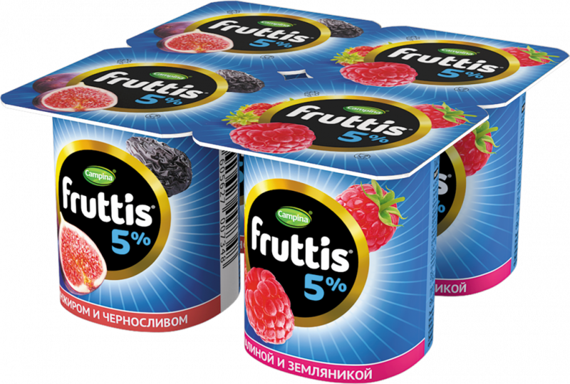 Продукт йогуртный FRUTTIS Инжир, чернослив/Малина, земляника 5%, без змж, 115г Продукт йогуртный FRUTTIS Инжир, чернослив/Малина, земляника 5%, без змж, 115г