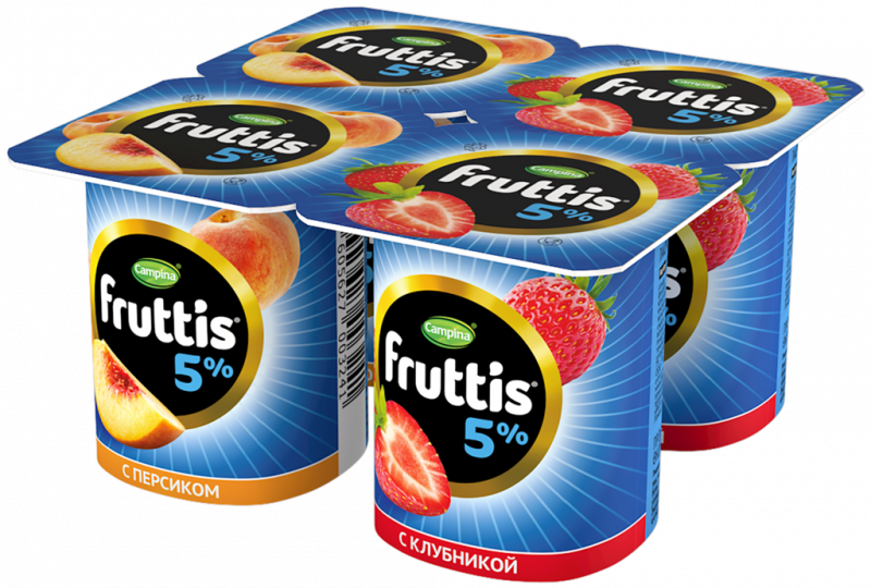 Продукт йогуртный FRUTTIS Клубника/Персик 5%, без змж, 115г Продукт йогуртный FRUTTIS Клубника/Персик 5%, без змж, 115г