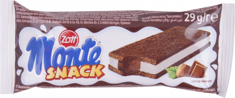 Пирожное бисквитное ZOTT Monte Snack ореховое, без змж, 29г