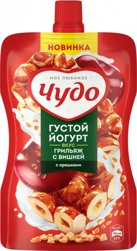 Йогурт питьевой ЧУДО Грильяж с вишней 2,7%, без змж, 110г Йогурт питьевой ЧУДО Грильяж с вишней 2,7%, без змж, 110г